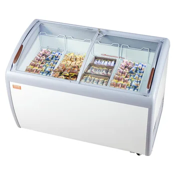 Commercial Double-Temperature Two Glass Door Air Cooling Stainless Steel Display Chest Ice Cream Freezer