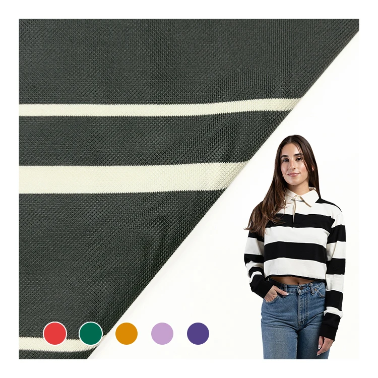Quick Dry Striped Knitted Cotton Polyester Spandex Material Pique Fabric for Sports Wear 220 GSM