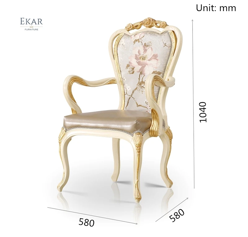 Antique Dining Chair Carved with Armrest or Without Armrest Dining Chair Fabric Antique Upholstered Wooden Leather Dinning Room