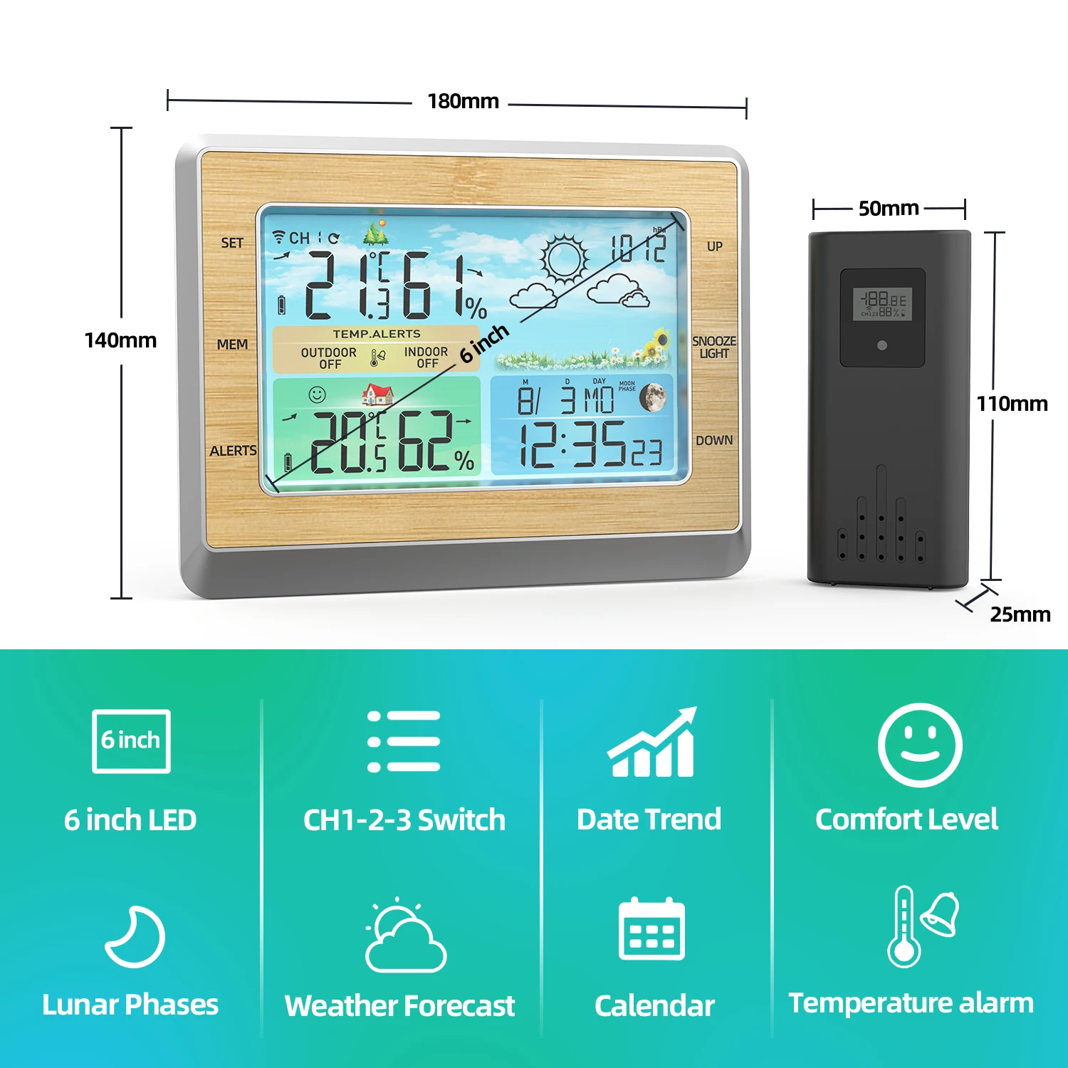 1pc, Weather Station Wireless Indoor Outdoor Thermometer, Color Display  Weather Thermometer, Digital Temperature Gauge With Barometer, Calendar,  USB C