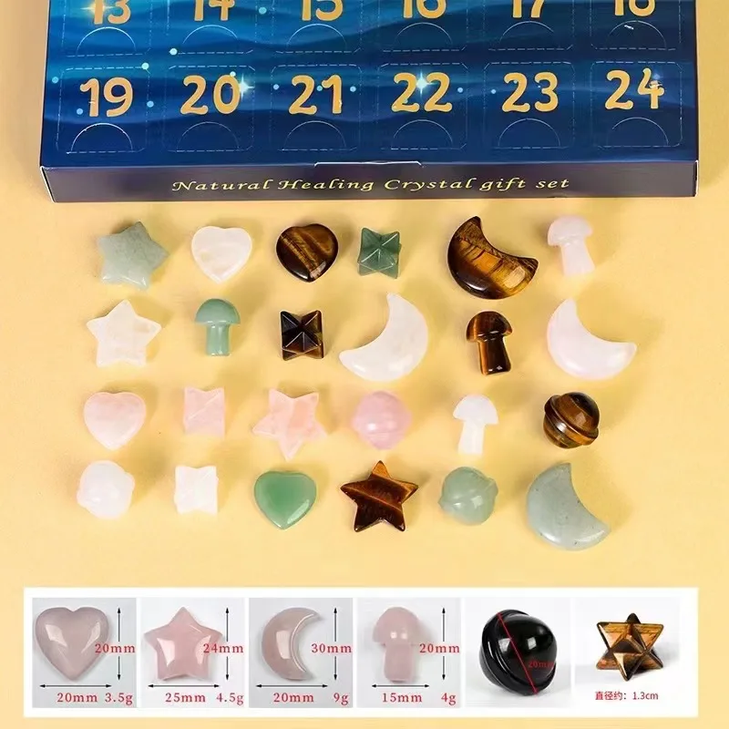 Natural Crystal Rough Stone Irregular Polished Stone Stone Marked Moon Stars Blind Box Set Decoration
