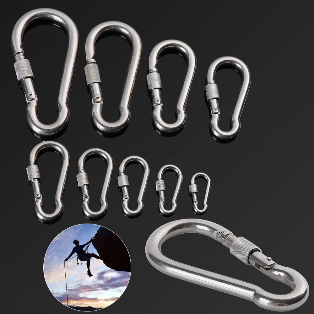 BT-245S M4~M12 304 Silver Stainless Steel Lock Ring Safety Outdoor Climbing Snap Hook Carabiner Spring Mousqueton