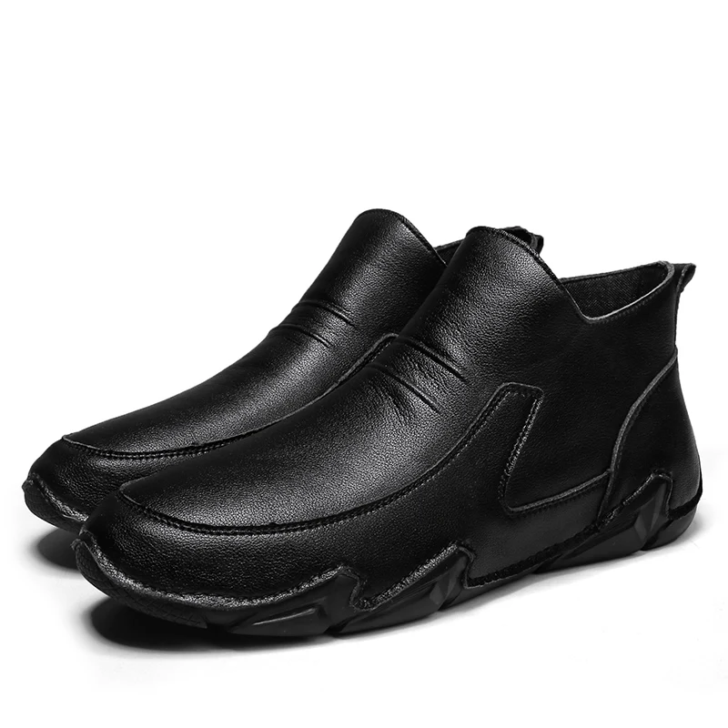New Arrival High-top Add Velvet Keep Warm Men Anti Slip Hand Made Real Cow Genuine Leather Winter Snow Boots