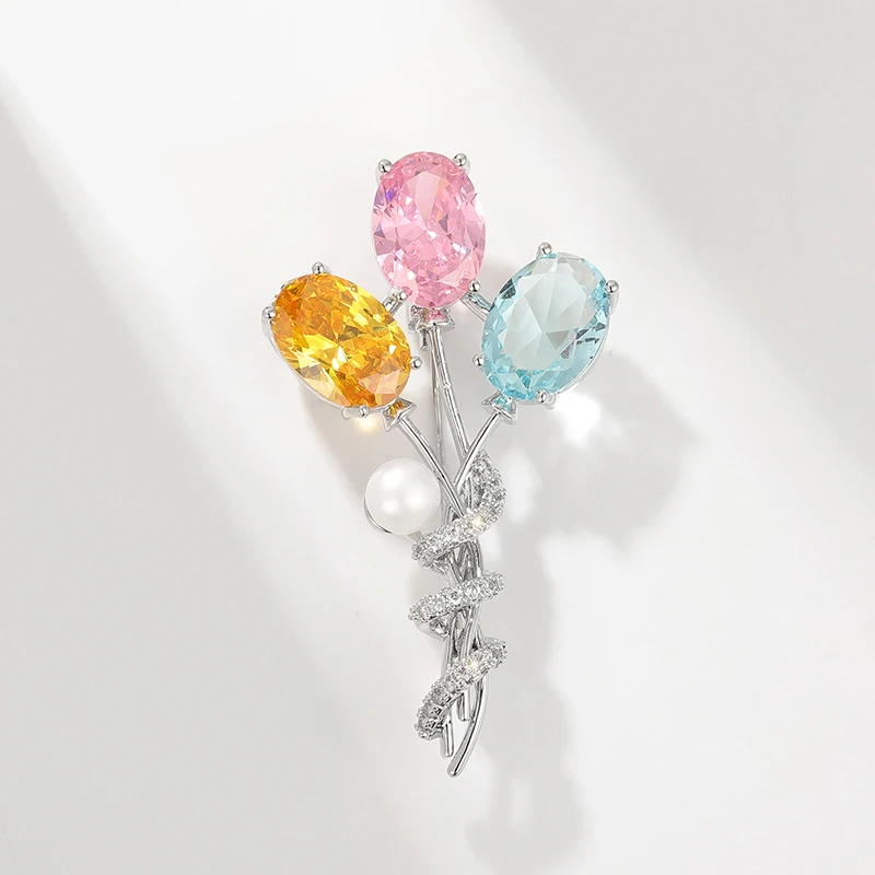 XILIANGFEIZI 2022 Creative Design Zircon 18K Gold Colorful Bouquet Balloon Brooches for Gift