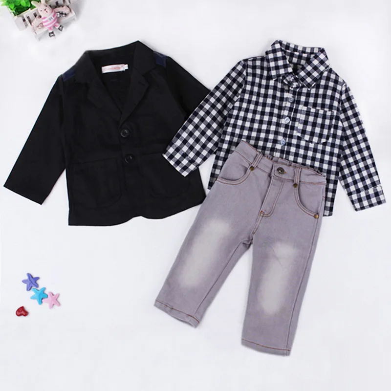 New!3PCS Baby Boys Gentleman Waistcoat Shirt Jeans Set Kids Clothes Outfits