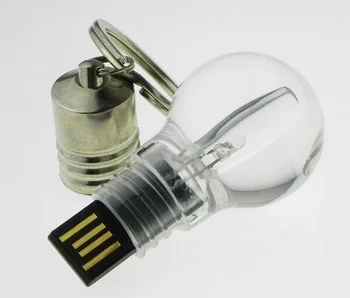 Transparent light bulb usb flash 2.0 memory stick 8GB red lighten up acrylic lamp pen drive 16GB flash memory