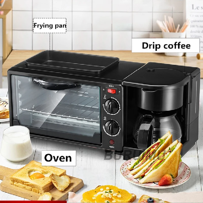 3 в 1 электрическая машина для завтрака, 220 В, тостер, духовка, домашняя кофеварка, печь для приготовления пиццы и яиц, сковорода, хлебопечка