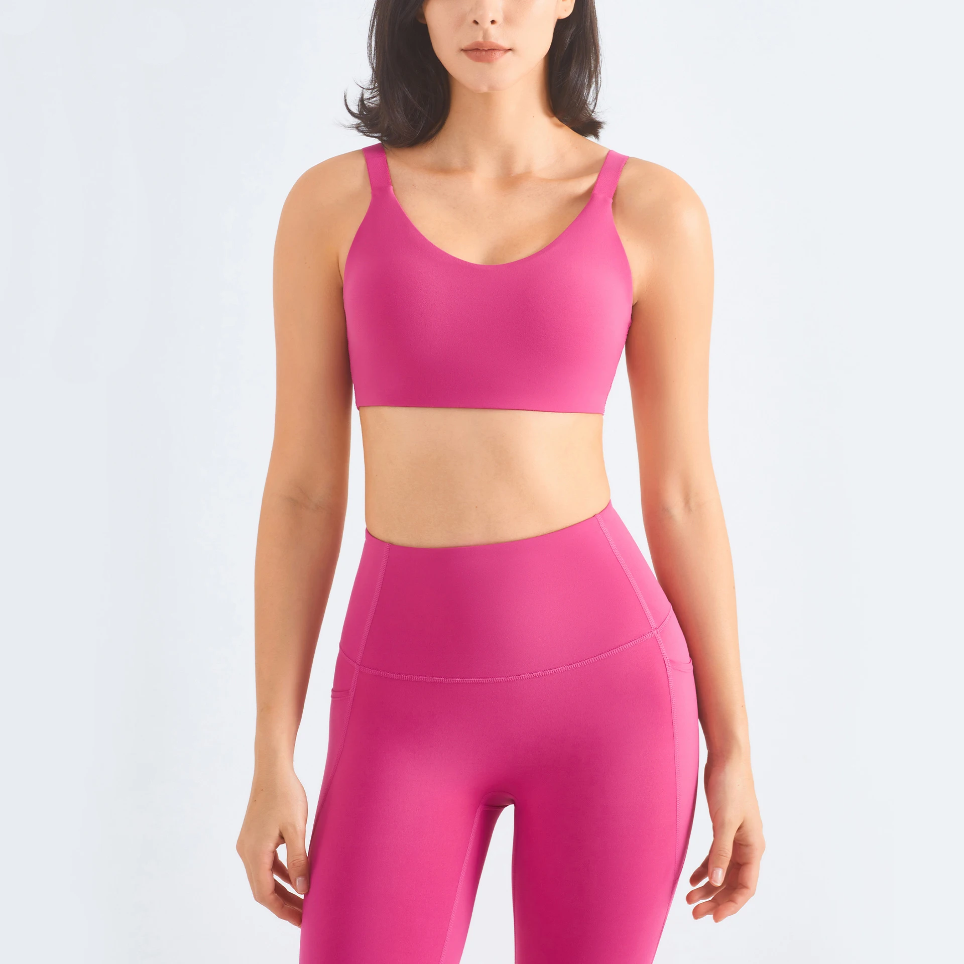 pink leggings and sports bra set