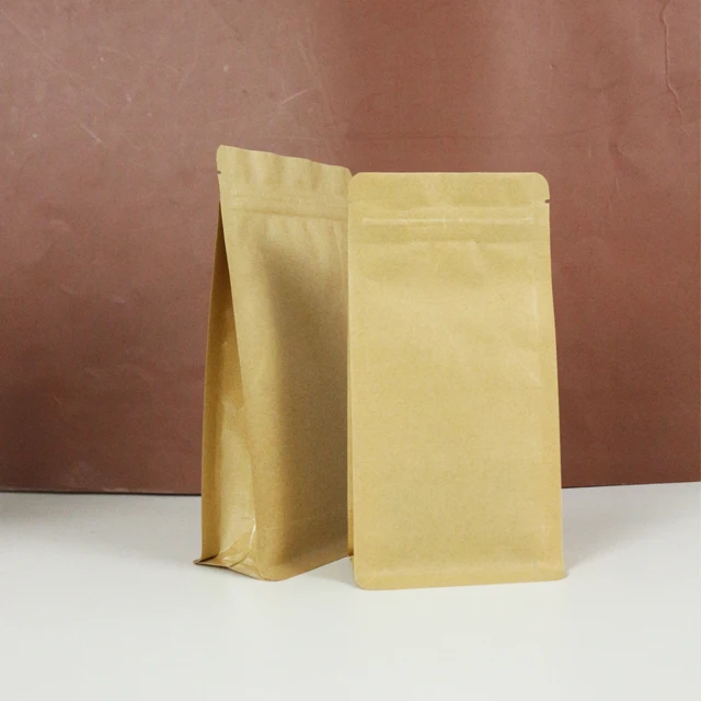 OEM Design Gravure Printed Matte Coffee Kraft Flat Bottom Paper Bag with One Way Valve for Pet Food and Potato Chips