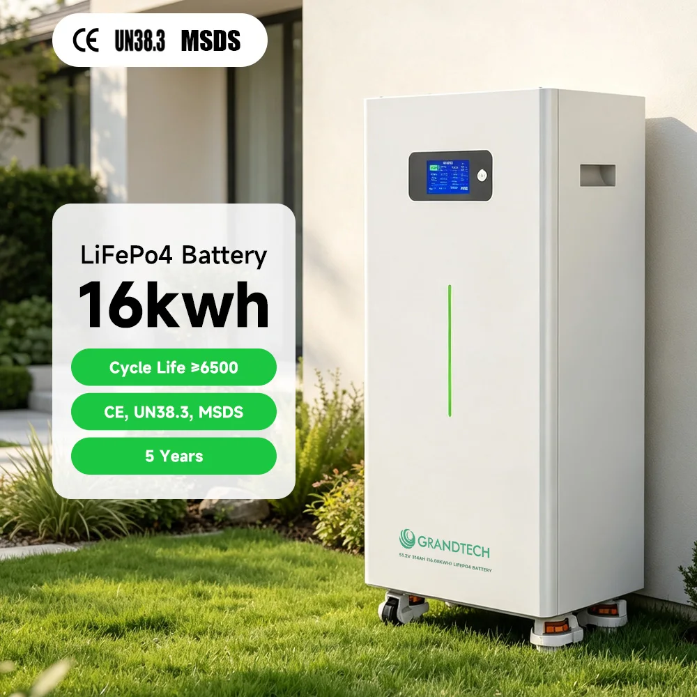 Power Wall 6500 Cycles GTF51314-16K-01D 51.2V 314Ah LiFePO4 Solar Battery 16kWh Home Energy Storage System 15kW Lithium Iron