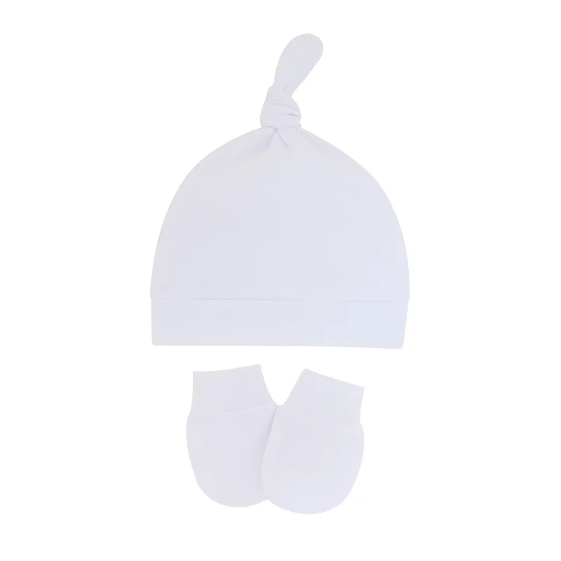 RubySub Personalized Newborn Bundle Infant Hat and Mitten Knit Sets Sublimation Baby Top Knot Hat
