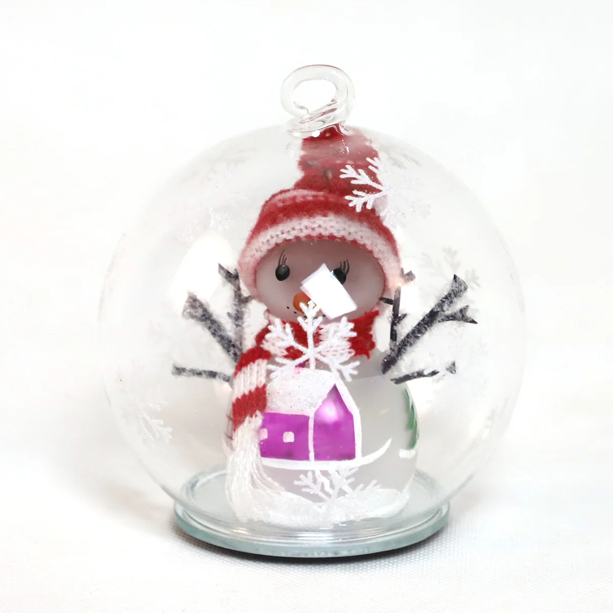 light white glass Christmas ball with snowflake and snowman for Christmas decoration