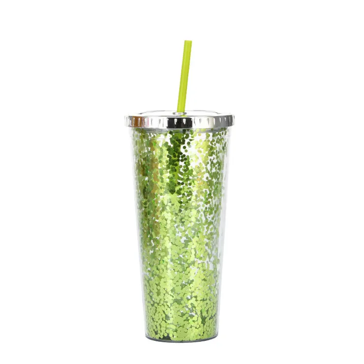 Double Walled Glitter 24oz Tumbler Reusable, Leak-Proof, Travel, Clear  Plastic, Slim, Iced Coffee Cup with Silicone Seal, Screw-On-Lid, and Straw