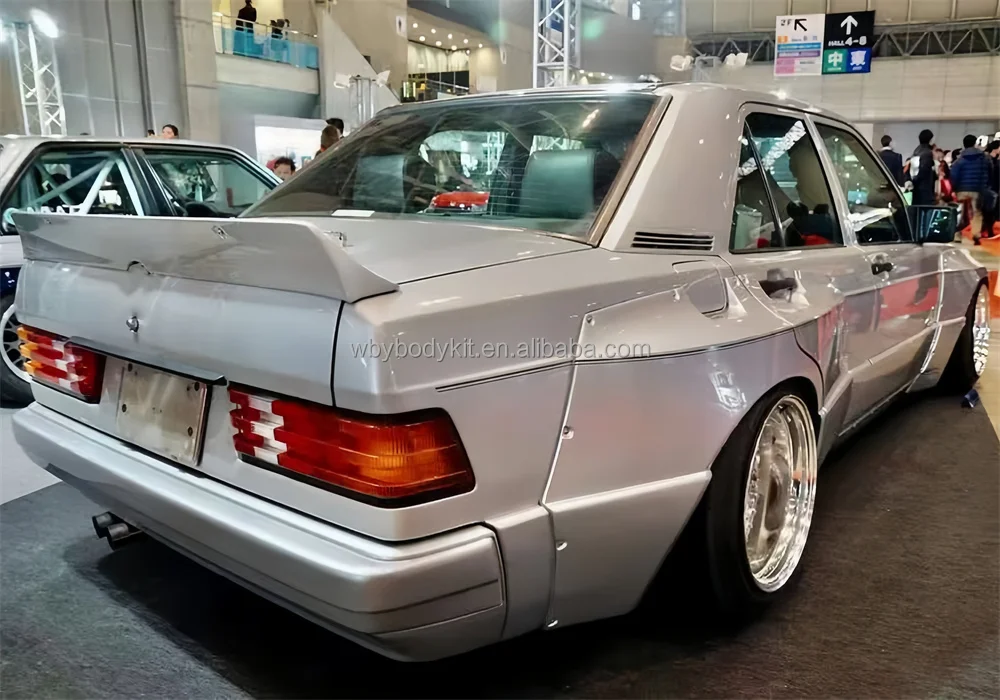 For Mercedes-Benz C-Class W201 190E Body Kit Wide Body Fenders Front Diffuser Side Skirts Trunk Spoiler Bumper Rocket