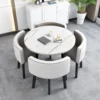 Mesa con estampado de piedra imitación + silla de cuero blanco gris claro