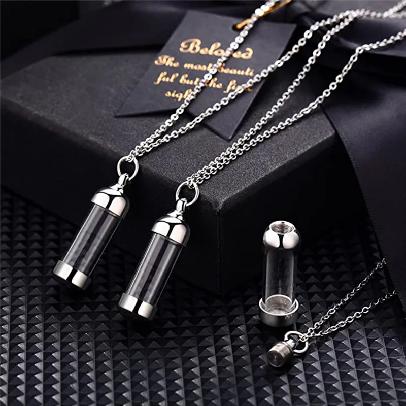 Women Men Stainless Steel Glass Container Cylinder Urn Pendant Memorial Necklace Ashes Holder Keepsake Cremation Jewelry