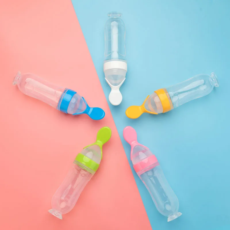 90ml Silicone Squeeze Bottle Spoon Toddler Baby Food Dispensing Spoon ...