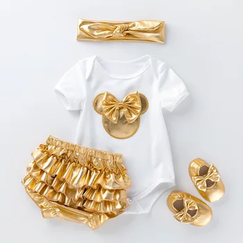 0-2 Amazon hot sale new baby clothes wholesale baby romper golden pp pants suit baby jumpsuit four-piece children's clothing