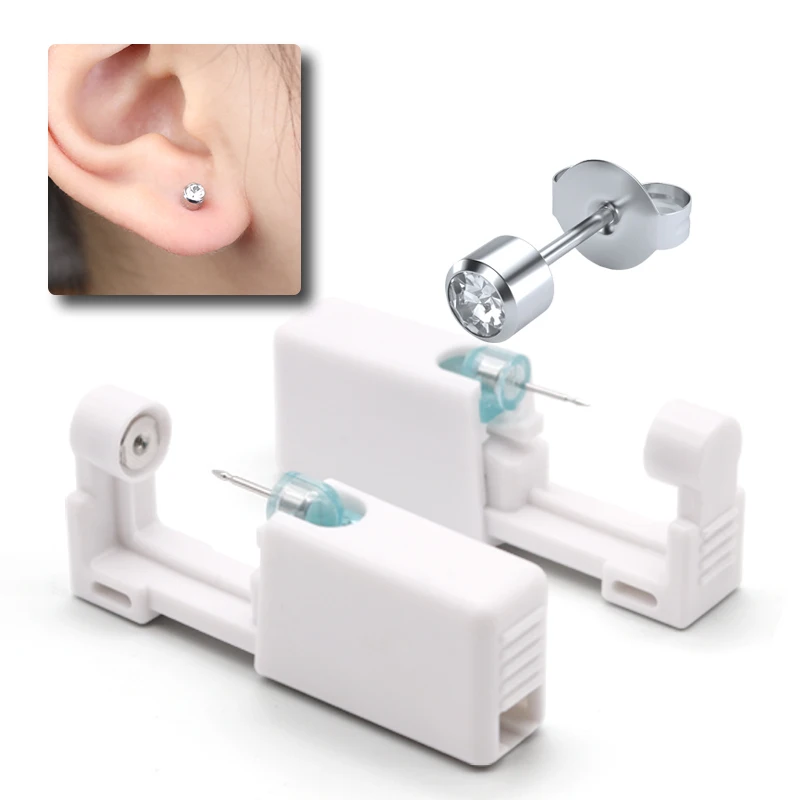 Ear Piercing Gun Kit With 4mm White Crystal Studs Personal Ear Piercing