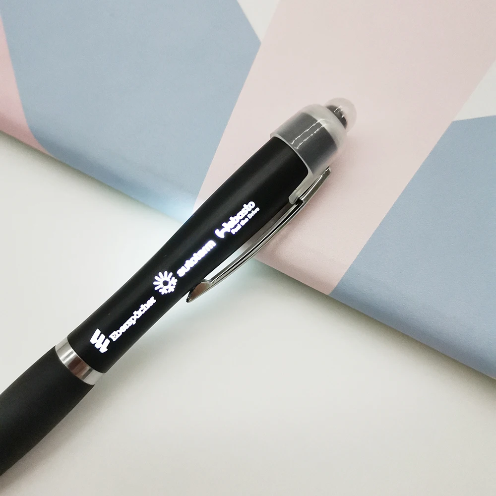 Пластиковый рекламный подарок светодиодный сенсорный экран ручка пользовательский лазерный логотип стилус шариковая