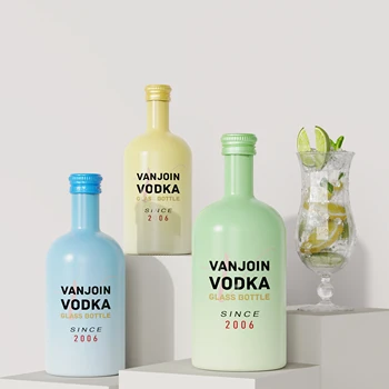 Vanjoin 200ml 375ml 500ml 750ml 1000ml transparent round empty flint glass liquor wine Vodka tequila bottle with sealed cork lid