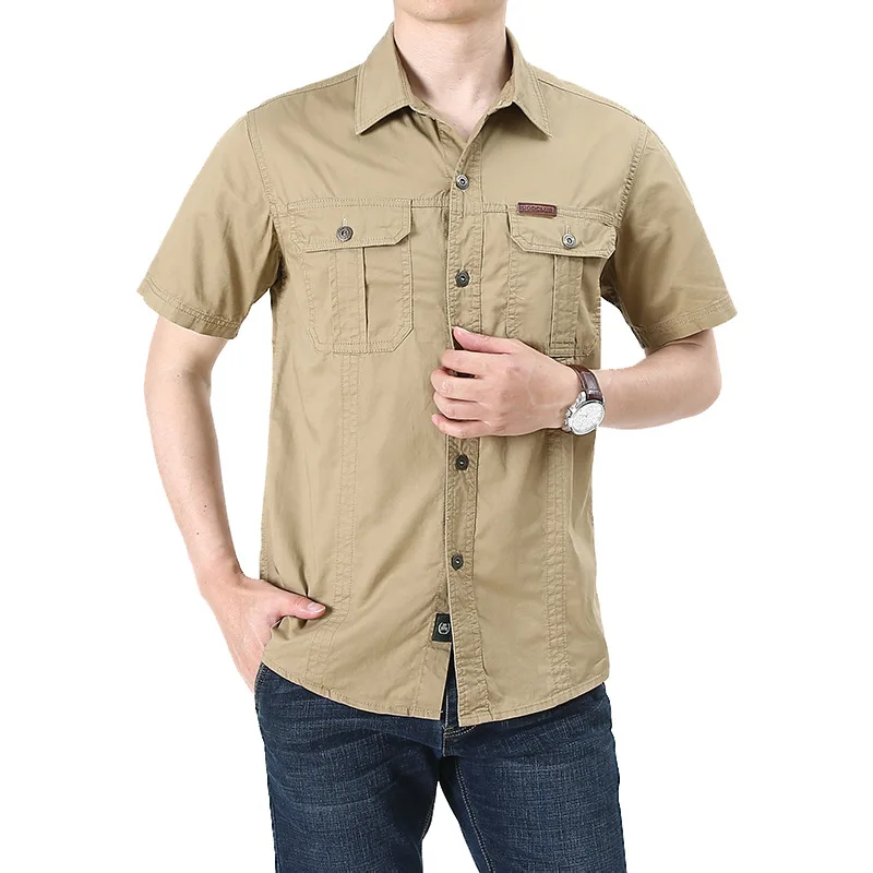 Men's Short Sleeve Cotton Casual Shirt Sport Tactical Shirt Half Sleeve ...