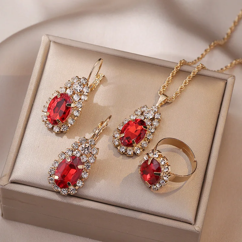 Fashion Jewelry Set Shiny Elegant Crystal Gemstone Pendant Necklace ...