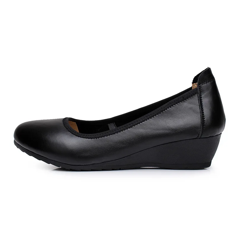Comfort Black Leather Round Toe Wedges Hotel Formal Dress Office Shoes for  Women Ladies