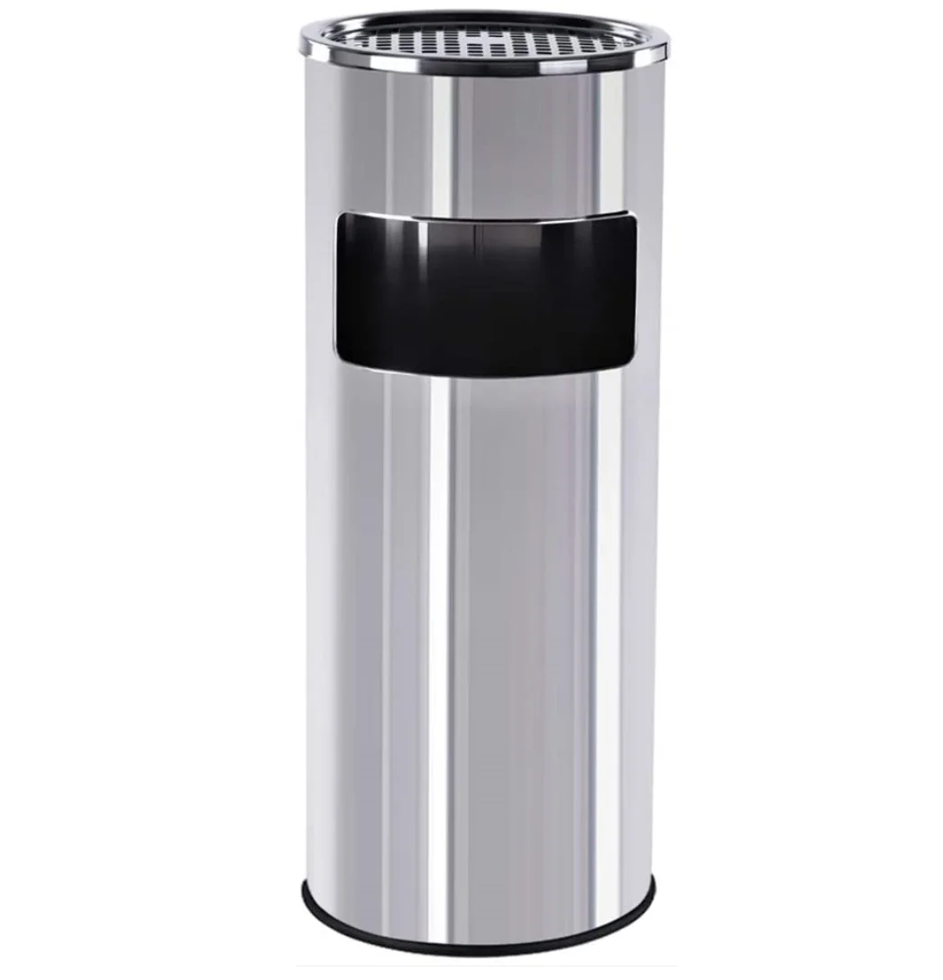 Ss Trash Dust Bin Garbage Can With Ashtray Stainless Steel Round Lobby ...