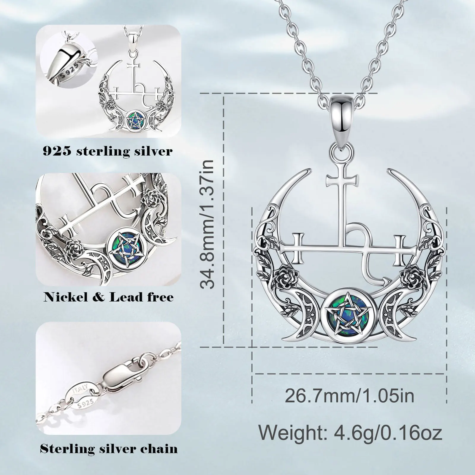 Lilith Collana In Argento Sterling 925 Con Sigillo E Fasi Lunari – Gioiello Ipoallergenico Regalo Per Donna, Con Scatola