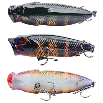 Cheery 80mm 14g Treble Hook Lifelike 3D Printed Color Hard ABS Bait with Topwater Popper Lure Artificial Fishing Popper Bait – Popper – view 3