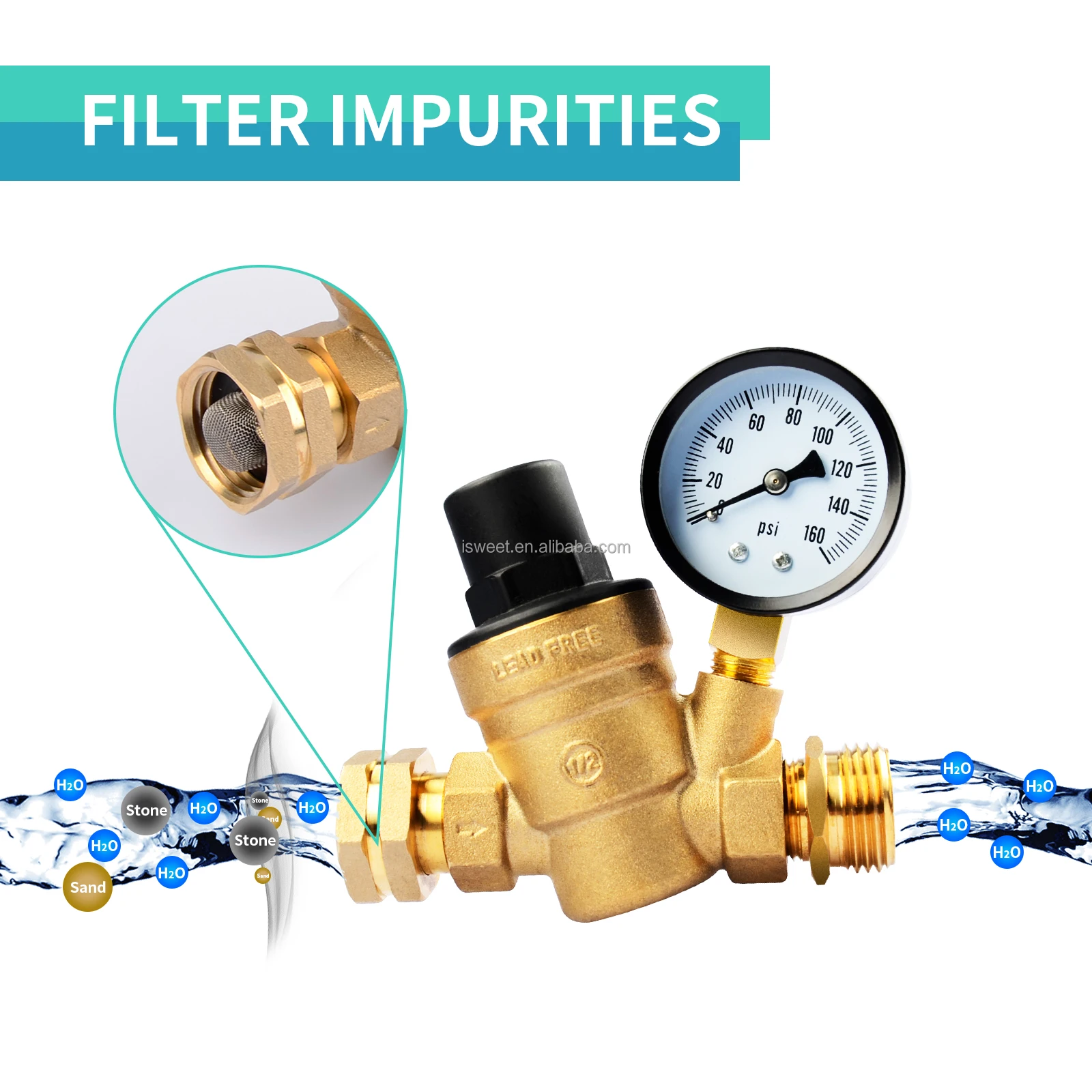 J01 Rv Water Pressure Regulator Valve,Brass Leadfree Adjustable Water