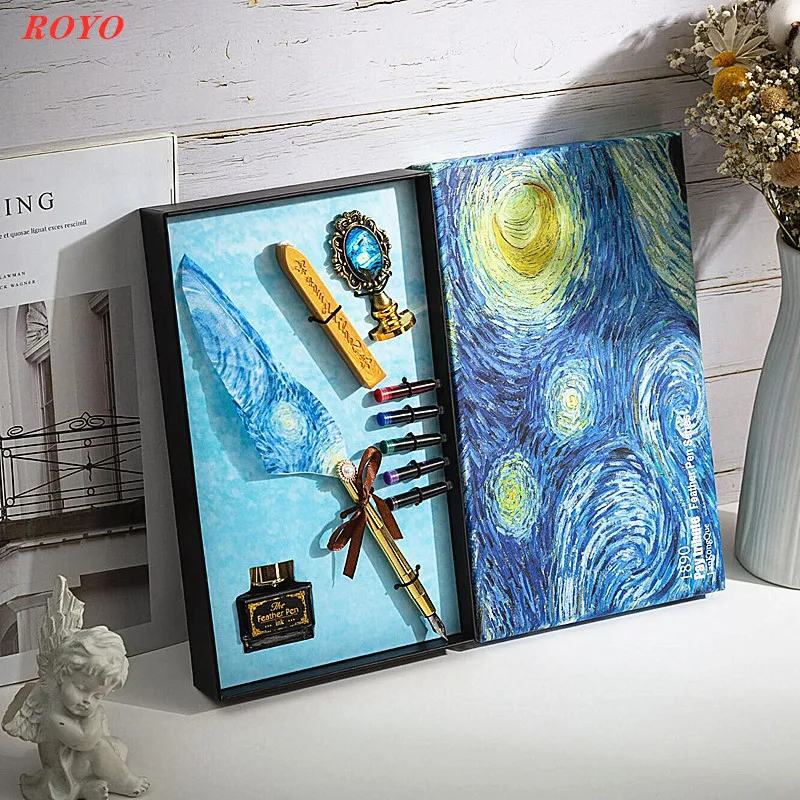 Gift Set Fountain Pens Custom Logo Pens Promotional Items With Ink Feather Dip Many Colours Luxury Metal Fountain Pen Business