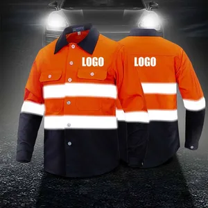 100% Cotton Fluorescent Breathable Workwear Custom Logo Reflective Safety Clothes Hi Visibility Construction Mining Industrial