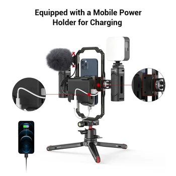 SmallRig Universal Phone Vlog Tripod Video Rig Kit for IPhone 13 12 Case Cage with 2 Handle Remote Control Microphone LED Light product image