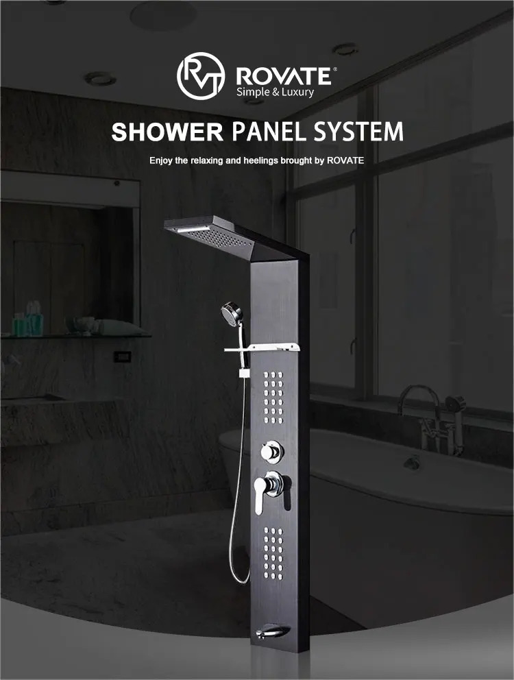 Rovate Shower Panel Stainless Steel Wall Mounted Led Waterfall System