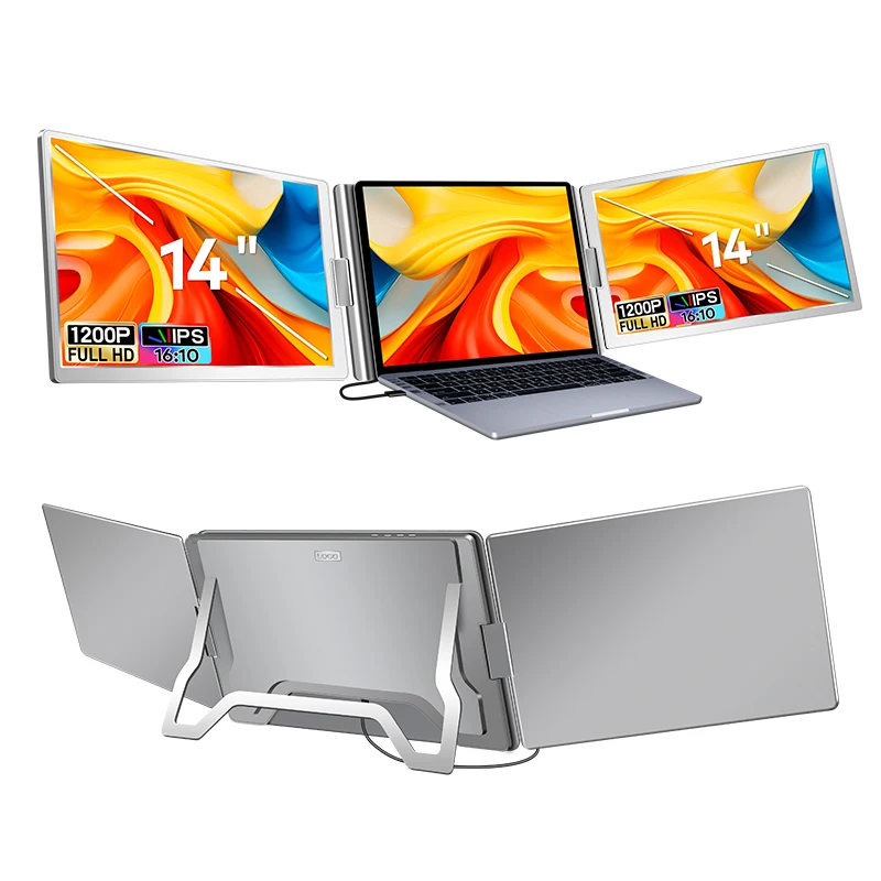 14 Inch 1200P IPS Folding Displays Retractable Adj Stand 1 Cable 2 ...