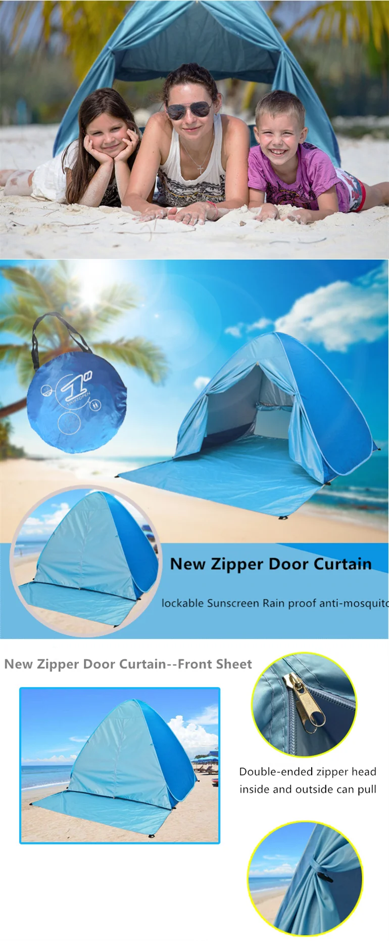 Outdoor Anti UV Beach Shelter Sun Shade Pop Up Tent Instant Portable Camping Beach Tent with Extended Floor manufacture