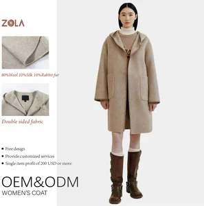 Women's Casual Woolen Coat Winter Hooded Long Length Double Sided with Pockets Keep Warm