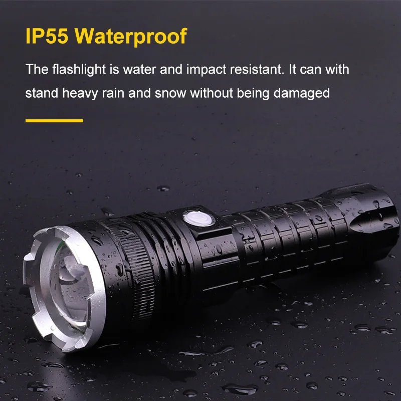 6000 High Lumen Tactical Flashlight XHP50 LED USB Rechargeable Zoomable Waterproof 5 Modes Hiking Emergency Outdoor Flashlights