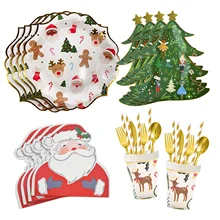 Nicro Custom Christmas Paper Plates Disposable Tableware Wholesale Party Supplies Accessories Disposable Tableware