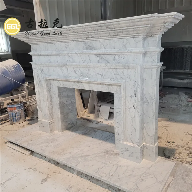 carrara white bianco white marble fireplace tile waterjet mosaic tile corner shelf