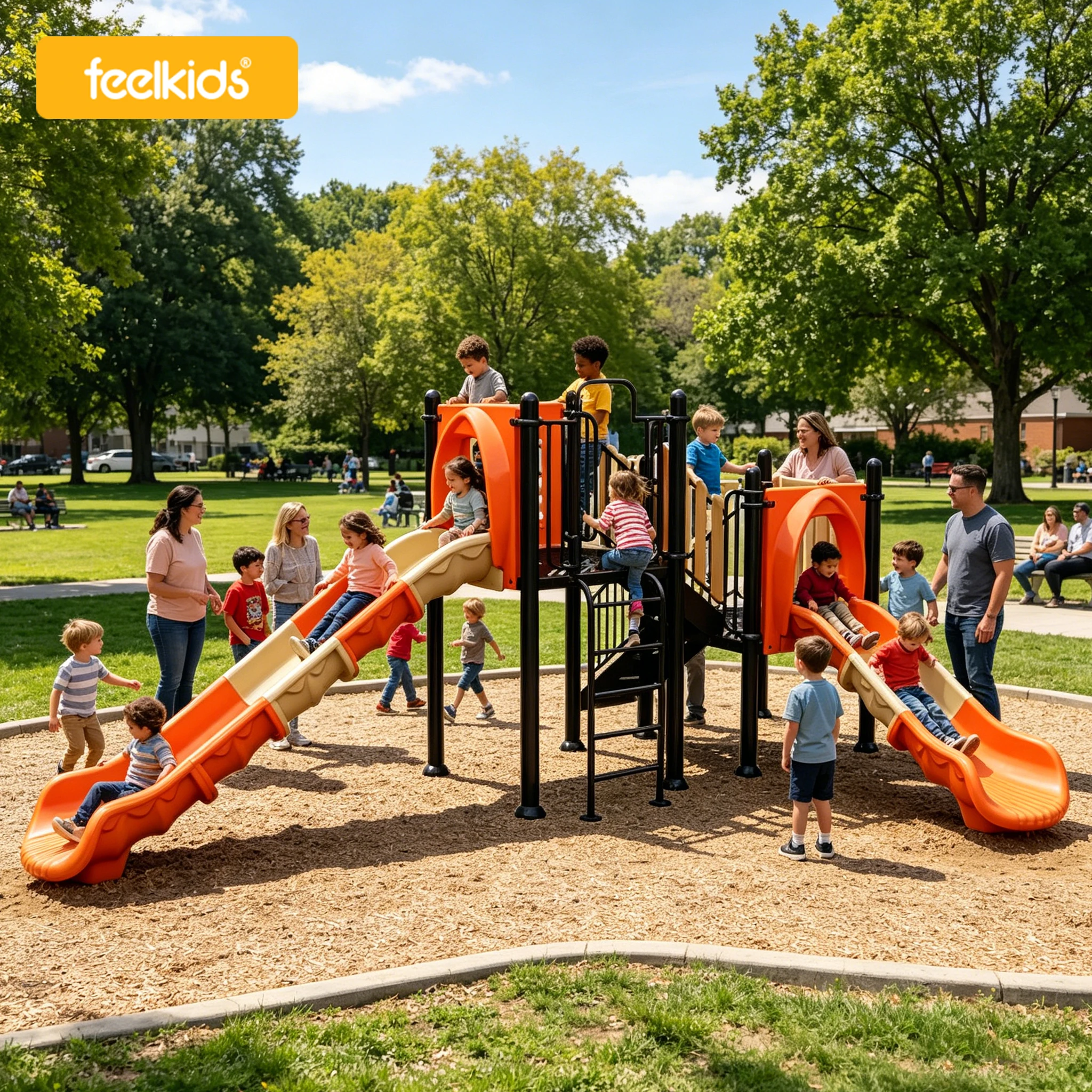 Feelkids Playhouse with Plastic Slide High Capacity Large Outdoor Amusement Equipment Playground for Kids in Schools & Parks