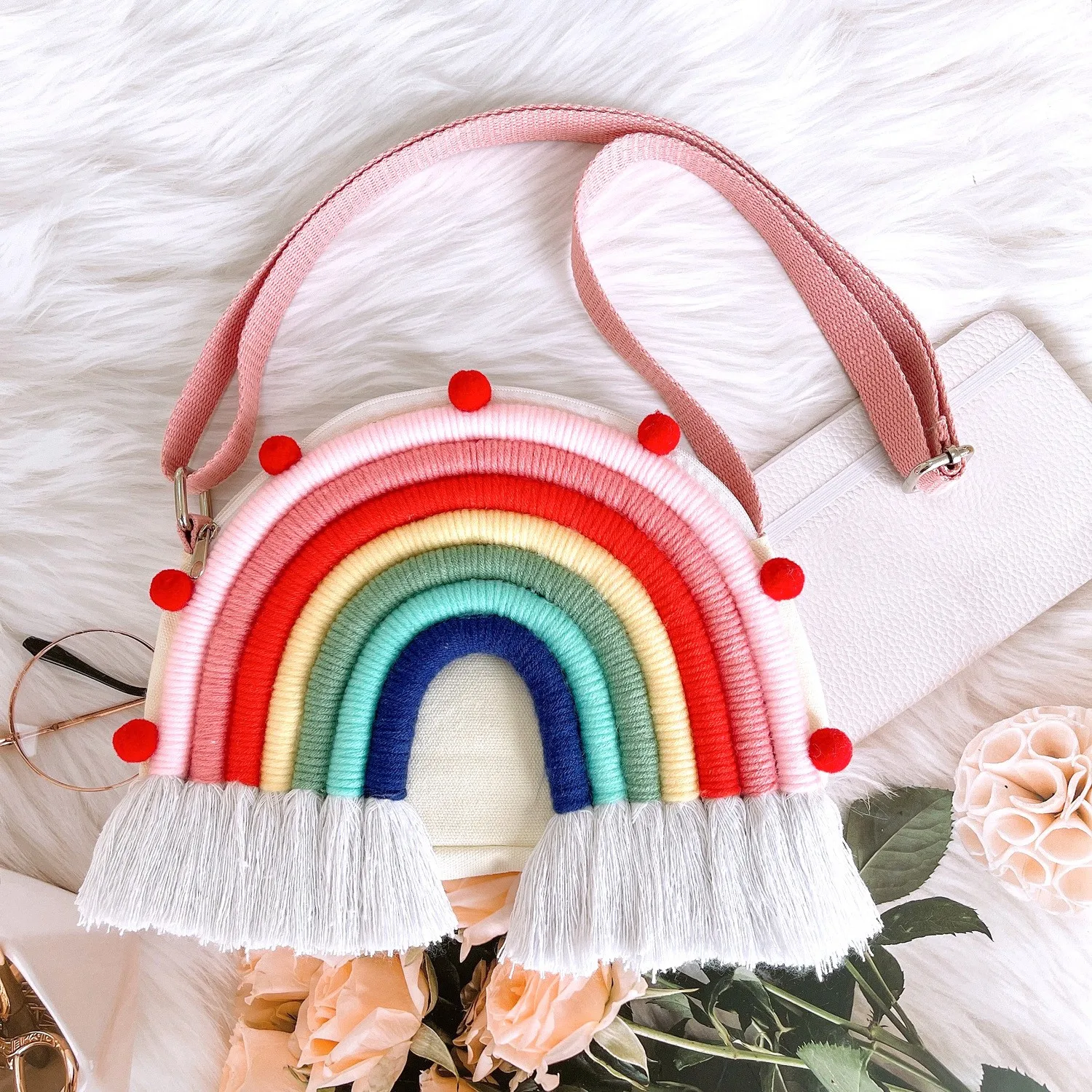 2022 New Design rainbow Wall Hanging Boho Kids Room Macrame rainbow Bag  Wall Handing Home Decorations