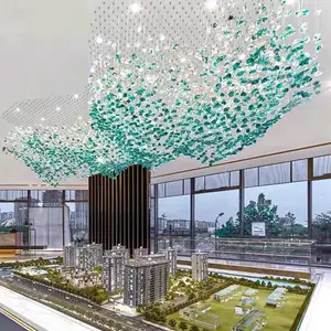 Modern Hotel Lobby Villa Decoration Pendant Light Customizable Large Project LED Green Glass Chandelier