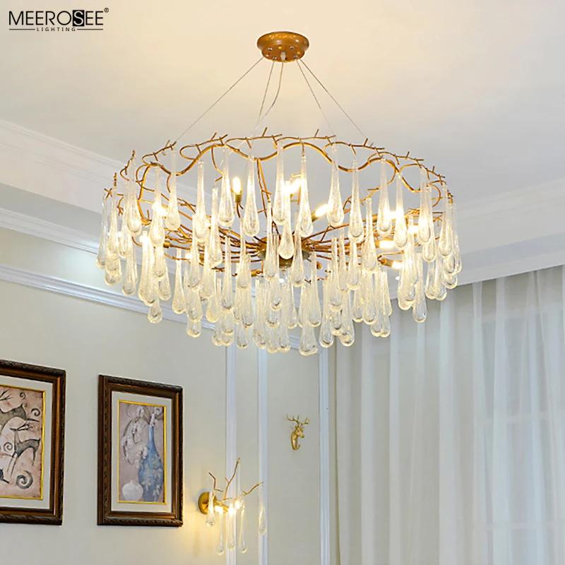 Meerosee Zhongshan Luxury gold pendant light Iron Teardrop Crystal chandelier for Hotel Villa MD86757