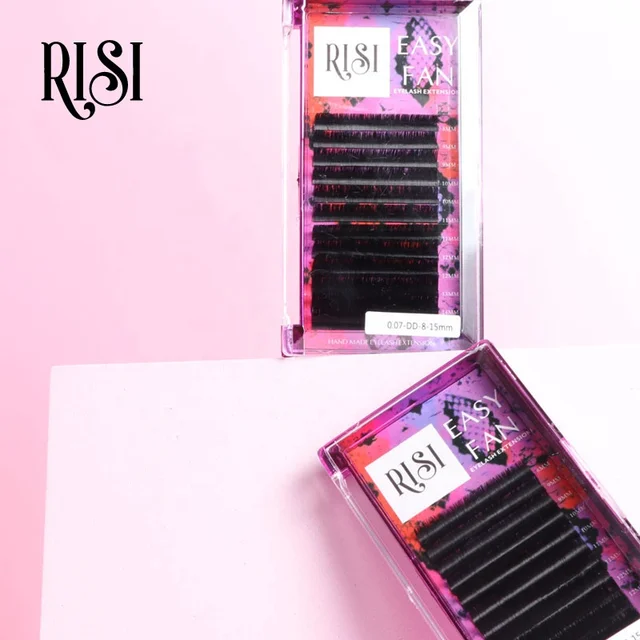 RISI Auto Fans Easy Fanning Eyelash Extension 0.05 0.07MM Silk Mega Volume Easy Fan Lashes Synthetic Material Mix Box Wholesale