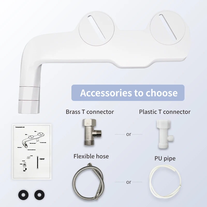 Ultra-Slim Dual-Nozzle Bidet Attachment – Adjustable Cold Water Pressure, Stainless Steel, Non-Electric, Hygienic Upgrade For Your Toilet (Fluorescent White)