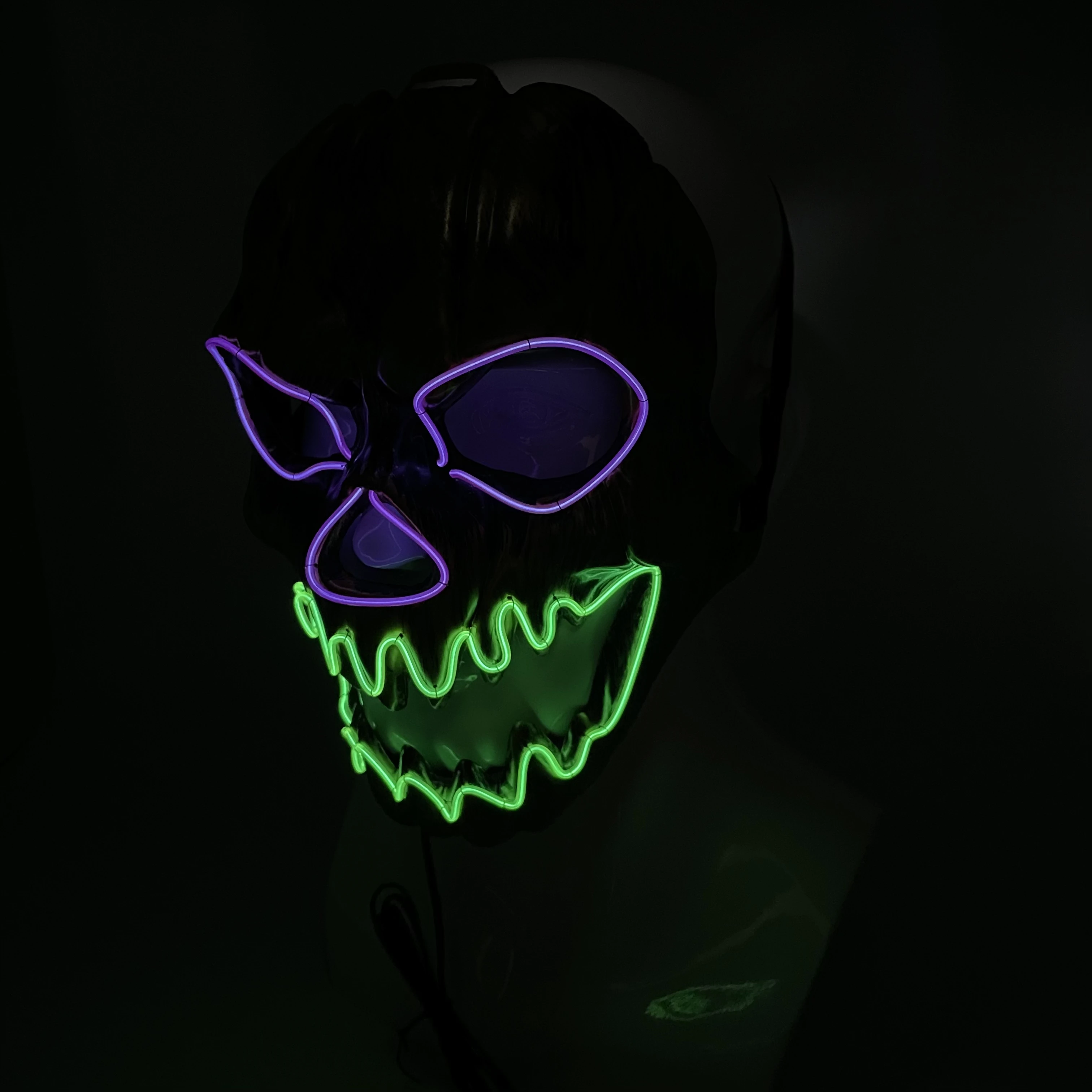LED PVC Face EL Wire Full-Face Neon Dance Costume for Halloween Festival Rave Comic Con Cosplay Burning Man EDM Other Events