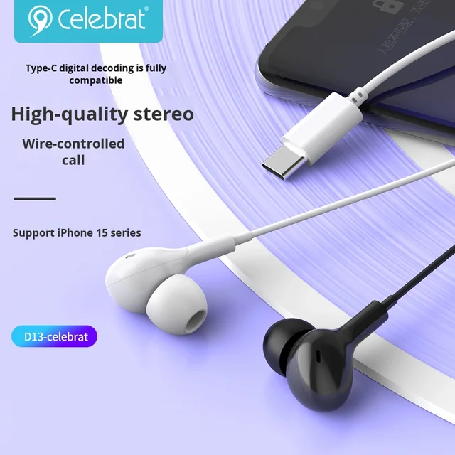 Celebratd13 3.5mm Interface Type-C Wired In-Ear Digital Stereo Headset Jl Chipset Mobile Phone Wired Music Earphones Headphones